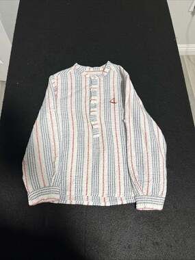 Foque Red & Blue Long Sleeve Half Button Up  Size 8 Boys 95% Cotton